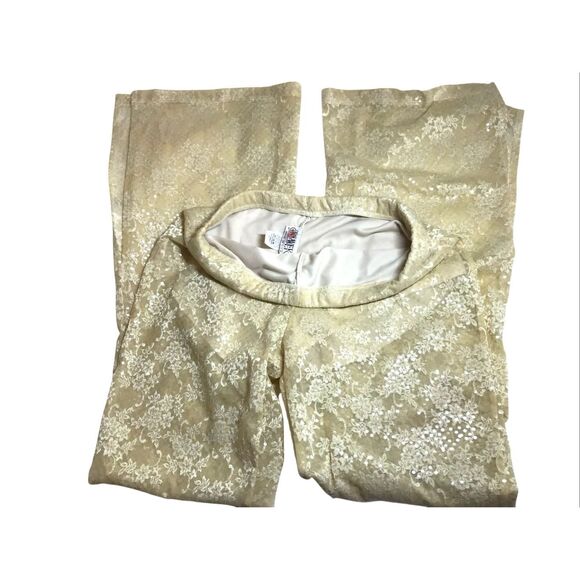 Vintage TOWER Gold Brocade Bell Bottom Pants – Made in USA – Size L - Picture 5 of 6